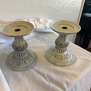 Partylite set of 2 candle holders pillar or taper rustic villa hurricane GUC